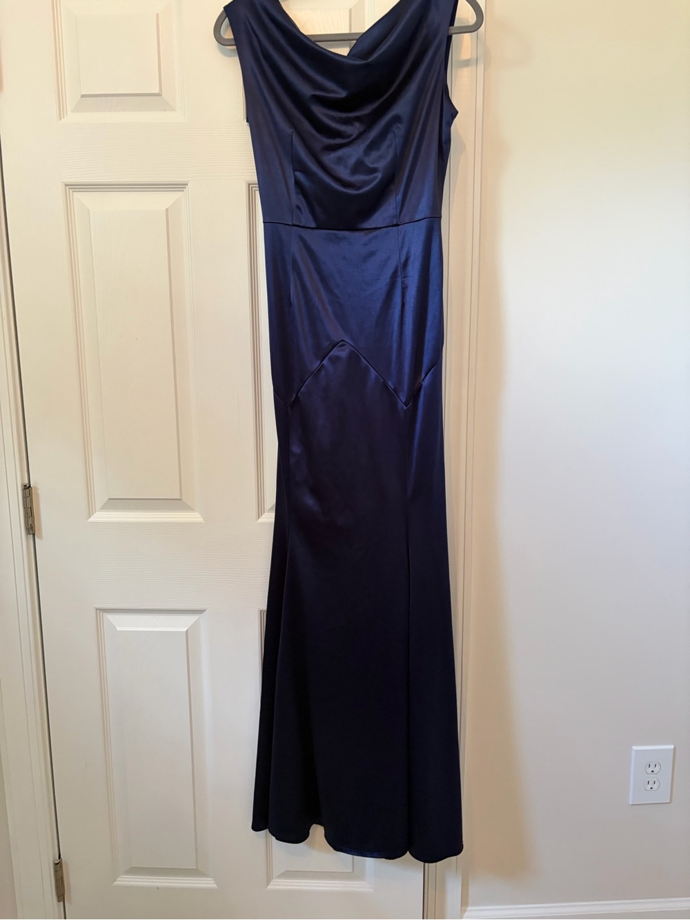 Navy Satin Cowl Neck Maxi Dress